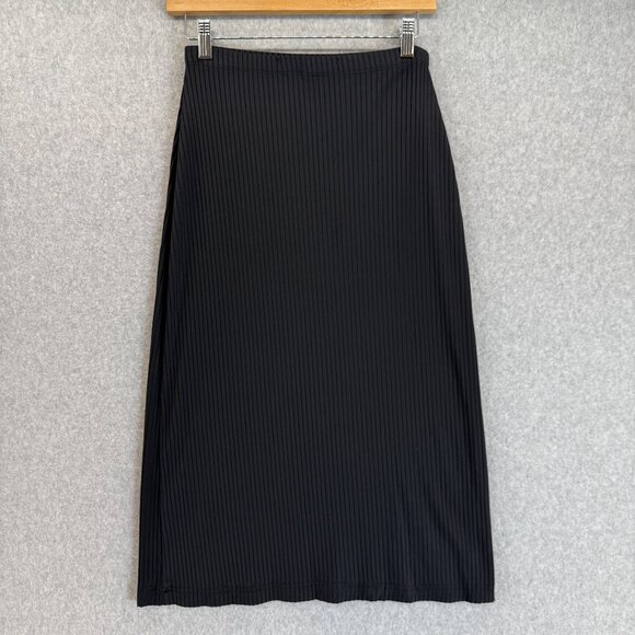 VanTisse Womens Black Ribbed Midi Skirt Pencil Office Stretch Vintage Size Small - Picture 4 of 12
